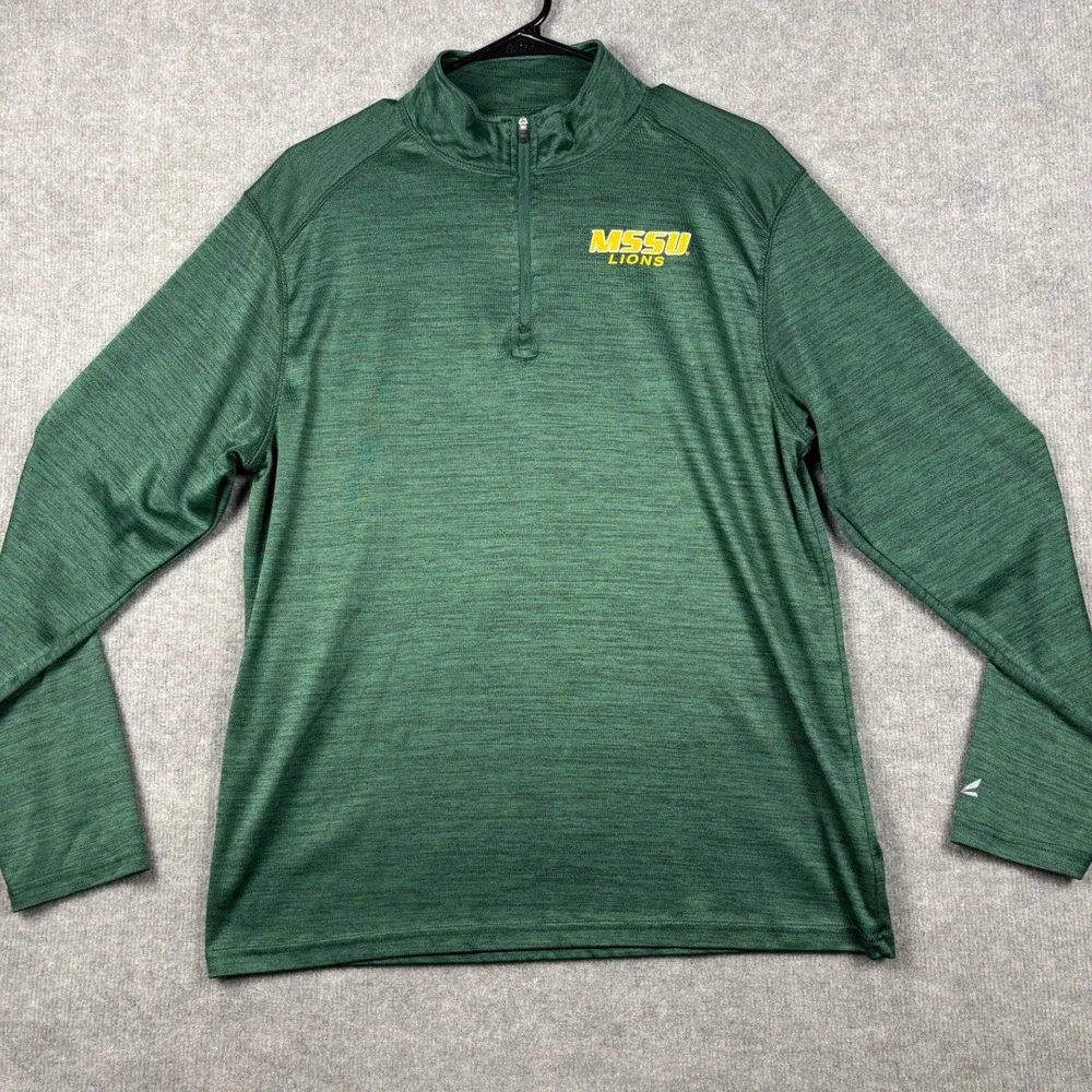 BSN Sports MSSU Lions 1/4 Zip Pullover Performance Athletic Large Green Heather